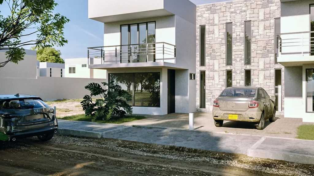 Render de casas diseñadas por RADART en Villas de Tocaima