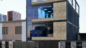 Render de edificio de tres pisos en Bogotá para trámite de licencia