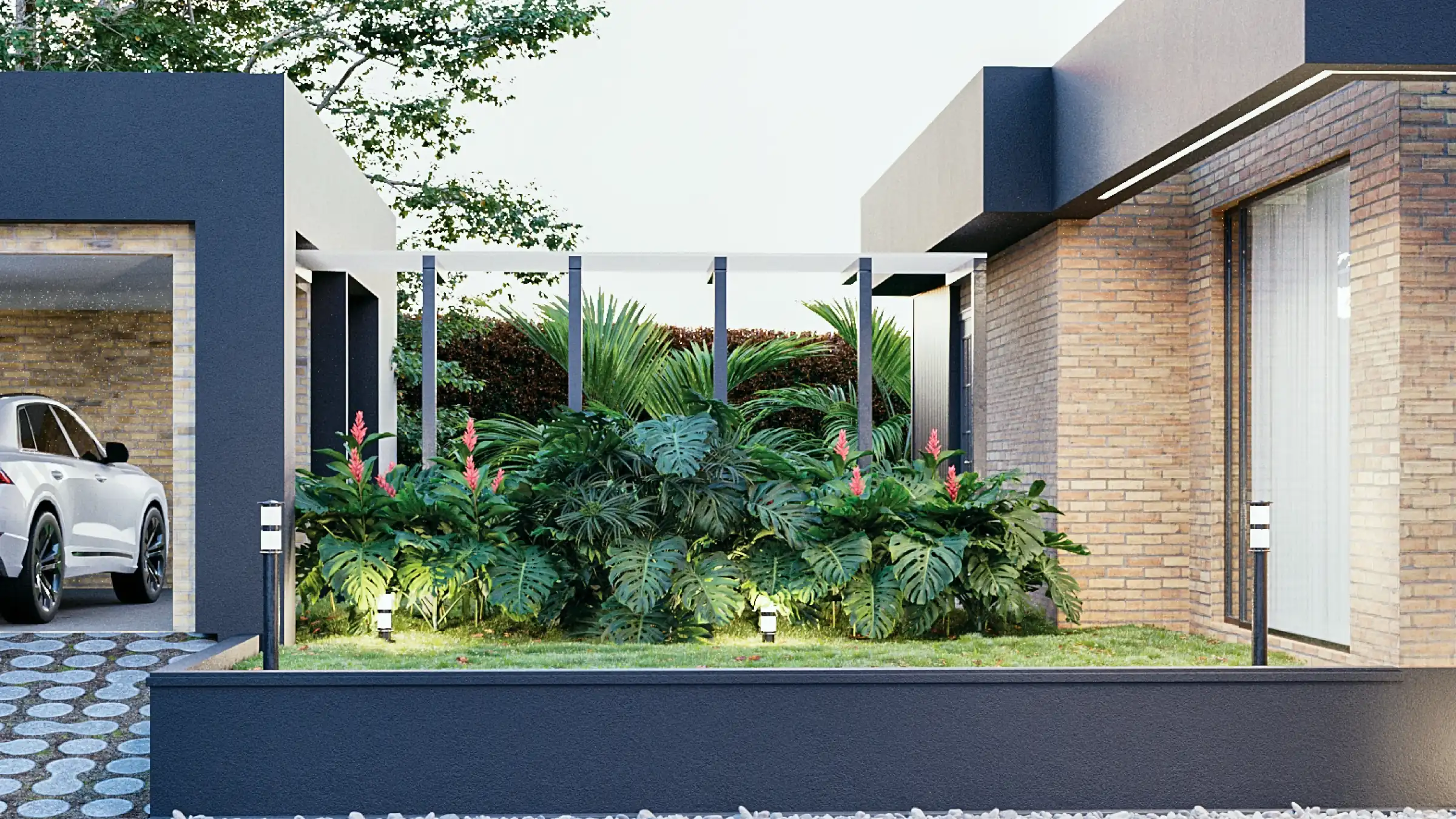 Render exterior de casa campestre en Sopó con jardín, por RADART
