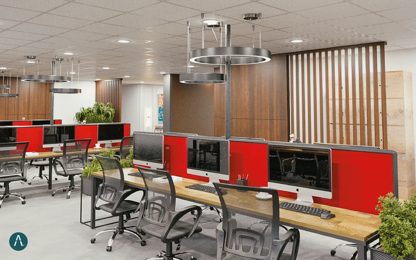 Render de oficinas corporativas de Cogent Andina en Bogotá