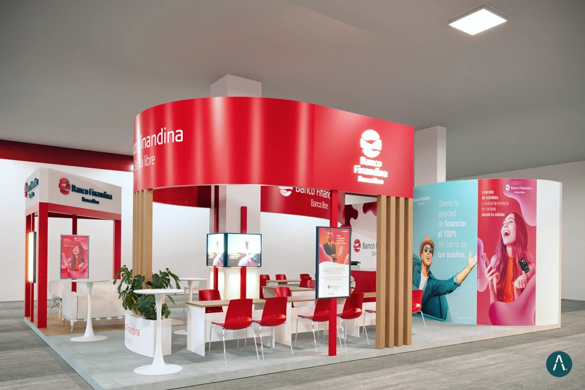 Render de stand de feria para Banco Finandina