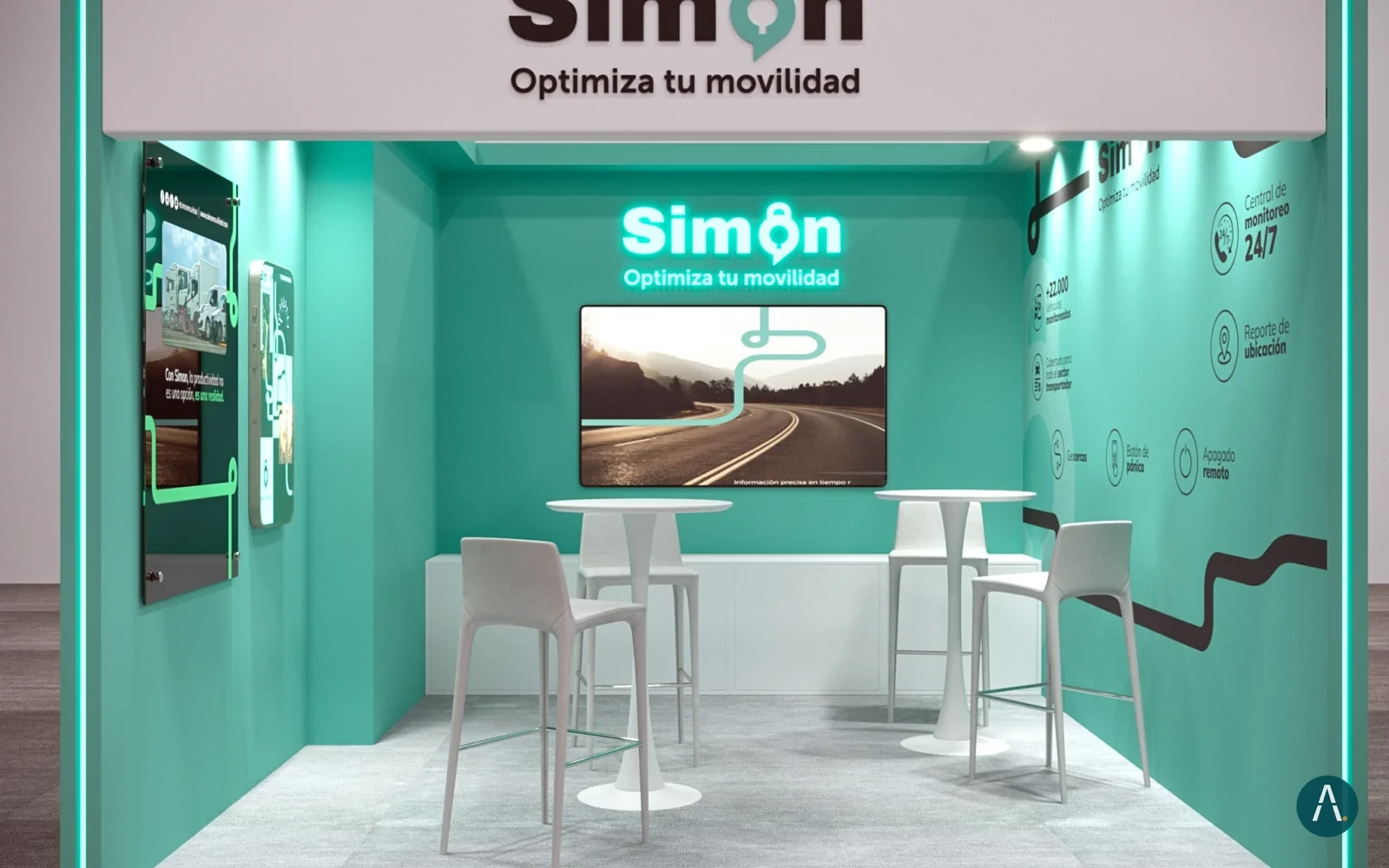 Render de stand de feria con iluminación LED hecho por RADART