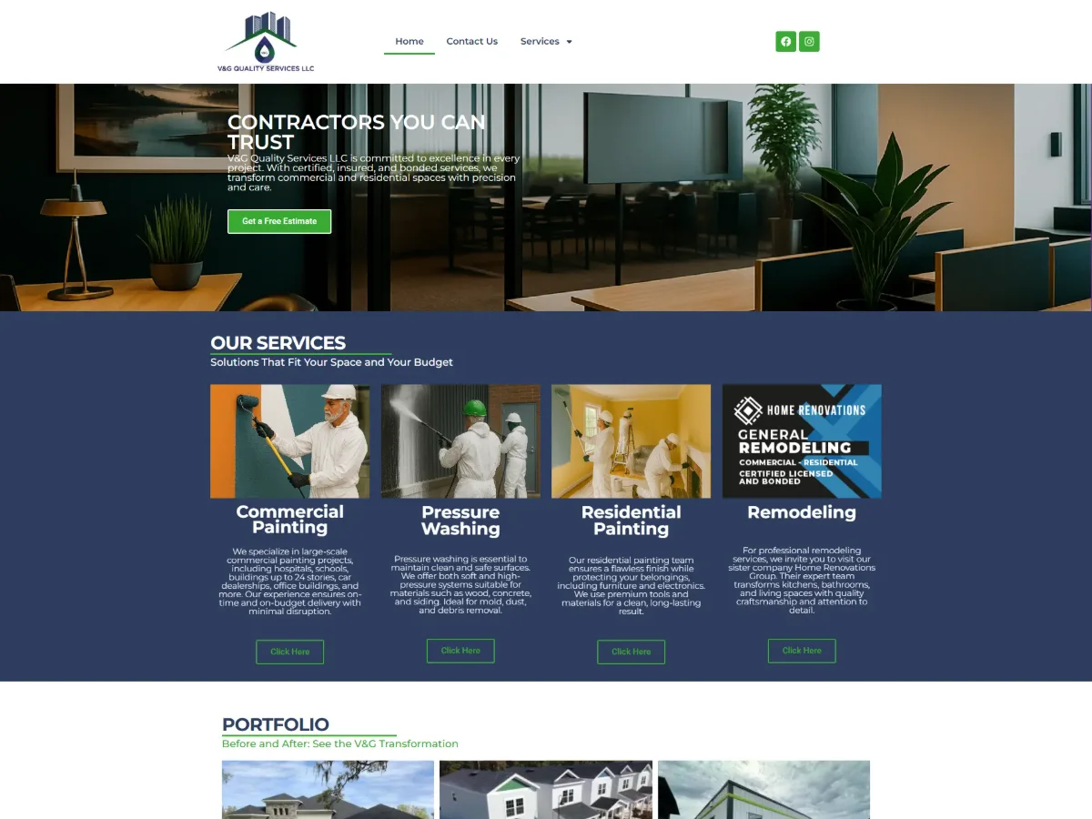 Sitio web de V&G Quality Services diseñado por RADART